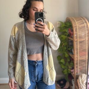 Andrea Haber 100% Lambs Wool Argyle Cardigan